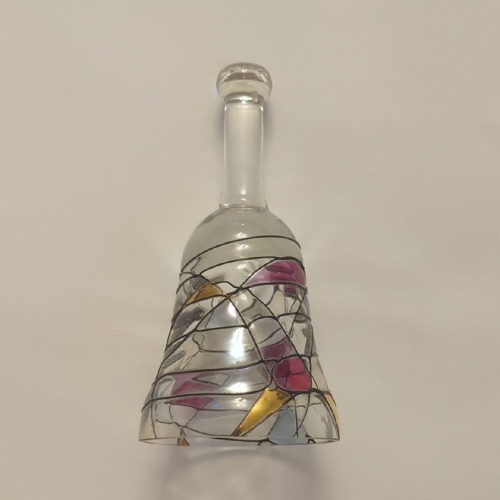 Elegant Vintage Candle Holder Stained Glass Art Piece with Pink and Gold Accents